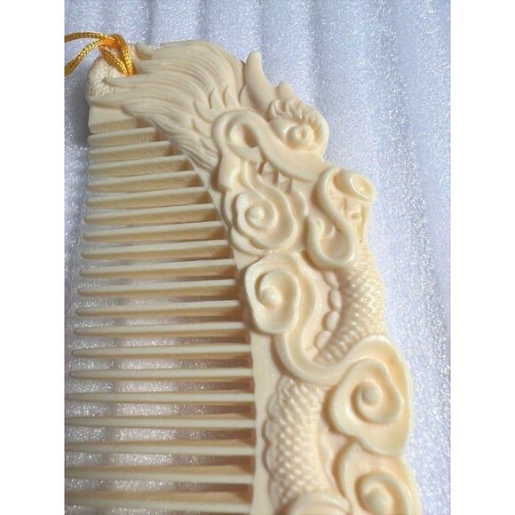 Carved Ivory Fruit Dragon or Goddess Comb with Tassel - Your Choice of Colors - Picture 7 of 12
